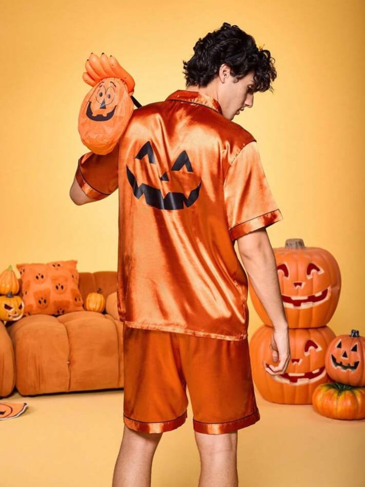Uptown Funky Halloween Pumpkin Face Satin Homewear sleepwear Set